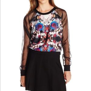 Lovers + Friends pattern blouse with sheer sleeves